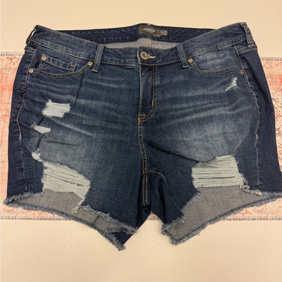 torrid Pants - Torrid Dark Blue Distressed Jean Shorts